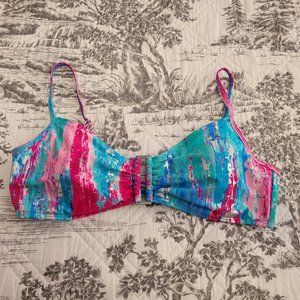 Simply Swim Turquoise/Pink Hint of Silver Bikini Top Size 12 NWOT